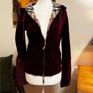 Burberry Maroon zip up hoodie